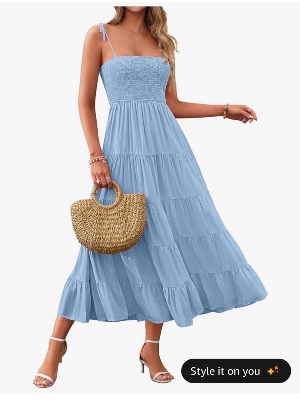 Light Blue Smocked Maxi Dress with Tie Straps